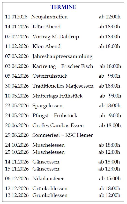 Liste mit Terminen f&uuml;r Veranstaltungen von Januar bis Dezember 2026 in klarer, strukturierter Formatierung.