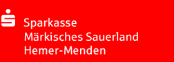 Logo der Sparkasse M&auml;rkisches Sauerland, Standort Hemer-Menden auf rotem Hintergrund.