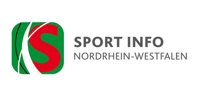Logo von Sport Info Nordrhein-Westfalen mit rotem &bdquo;S&ldquo; und gr&uuml;nen Elementen auf einem wei&szlig;en Hintergrund.