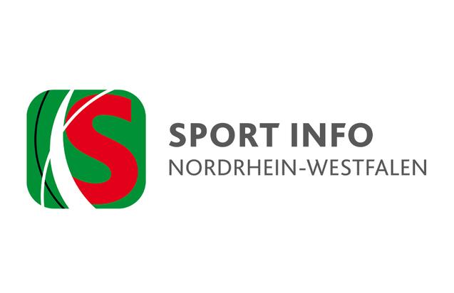 Logo von Sport Info Nordrhein-Westfalen mit rotem &bdquo;S&ldquo; und gr&uuml;nen Elementen auf einem wei&szlig;en Hintergrund.